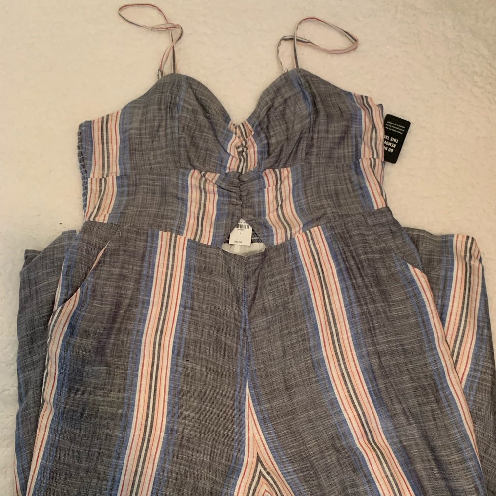 Express Striped Jumpsuit in Blue and Pink